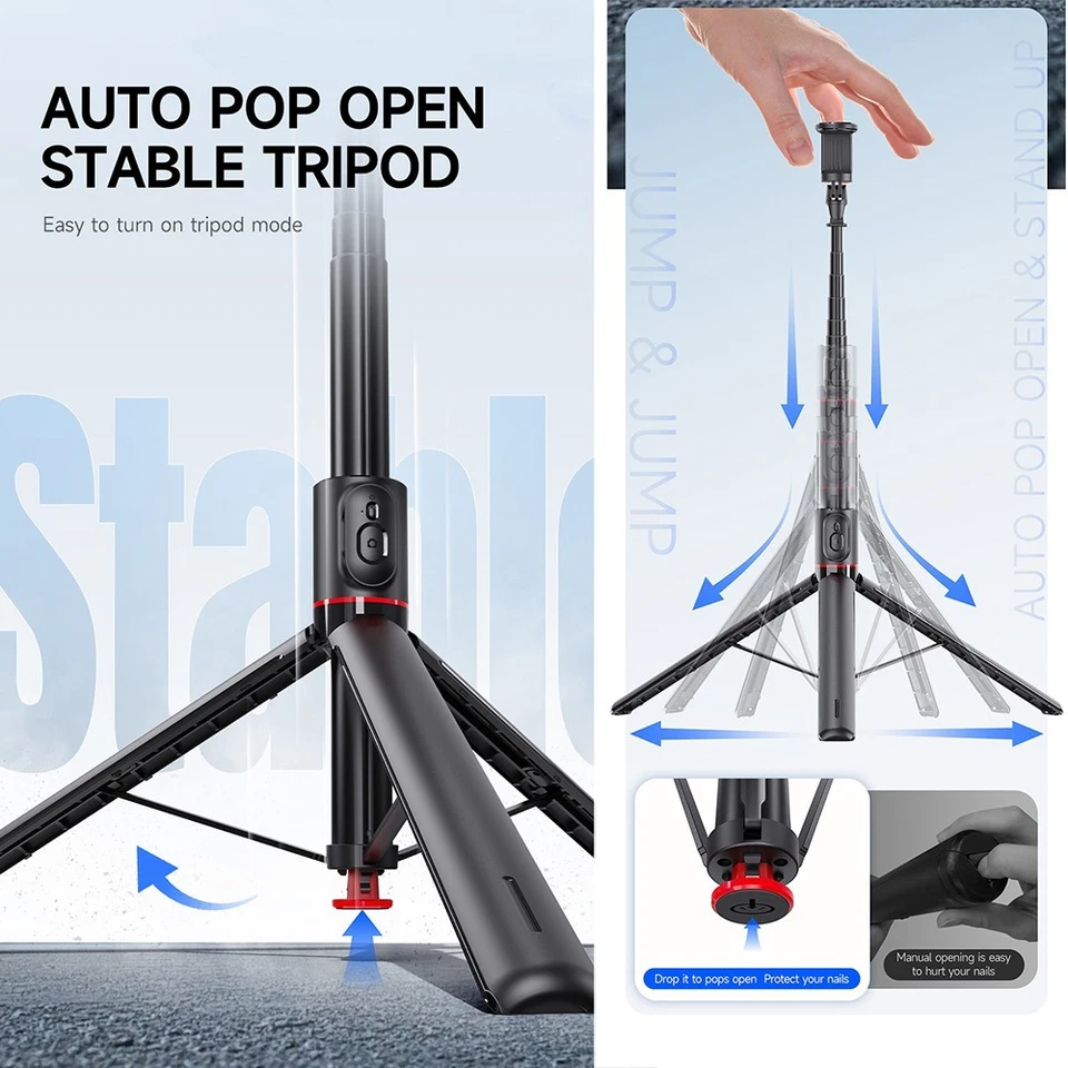 Trípode automático emergente para selfies de 70" con soporte para teléfono celular extensible remoto Foto 2 de 4