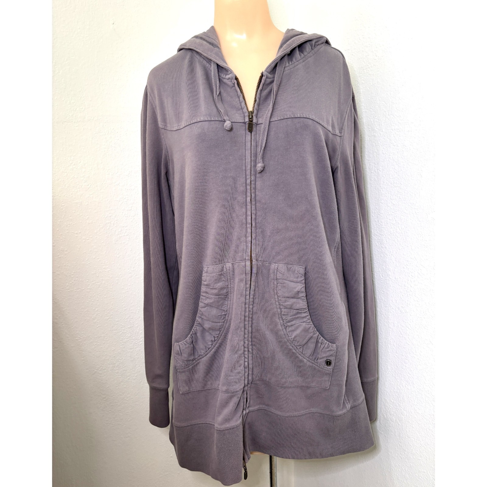 JAG Womens Y2K Hoodie Size Large Full Zip Streetwear Urban Long Gray Gorpcore