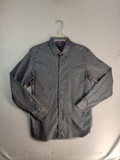 Ted Baker London Mens Shirt 4 Blue Slim Fit Geometric Collared Button Down