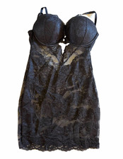 Victoria's Secret Black Floral Lace Underwired Full Slip Adjustable Straps M