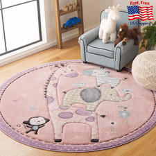 SAFAVIEH Carousel Kids 4' Round Blush Pink Animal Area Rug Easy Care
