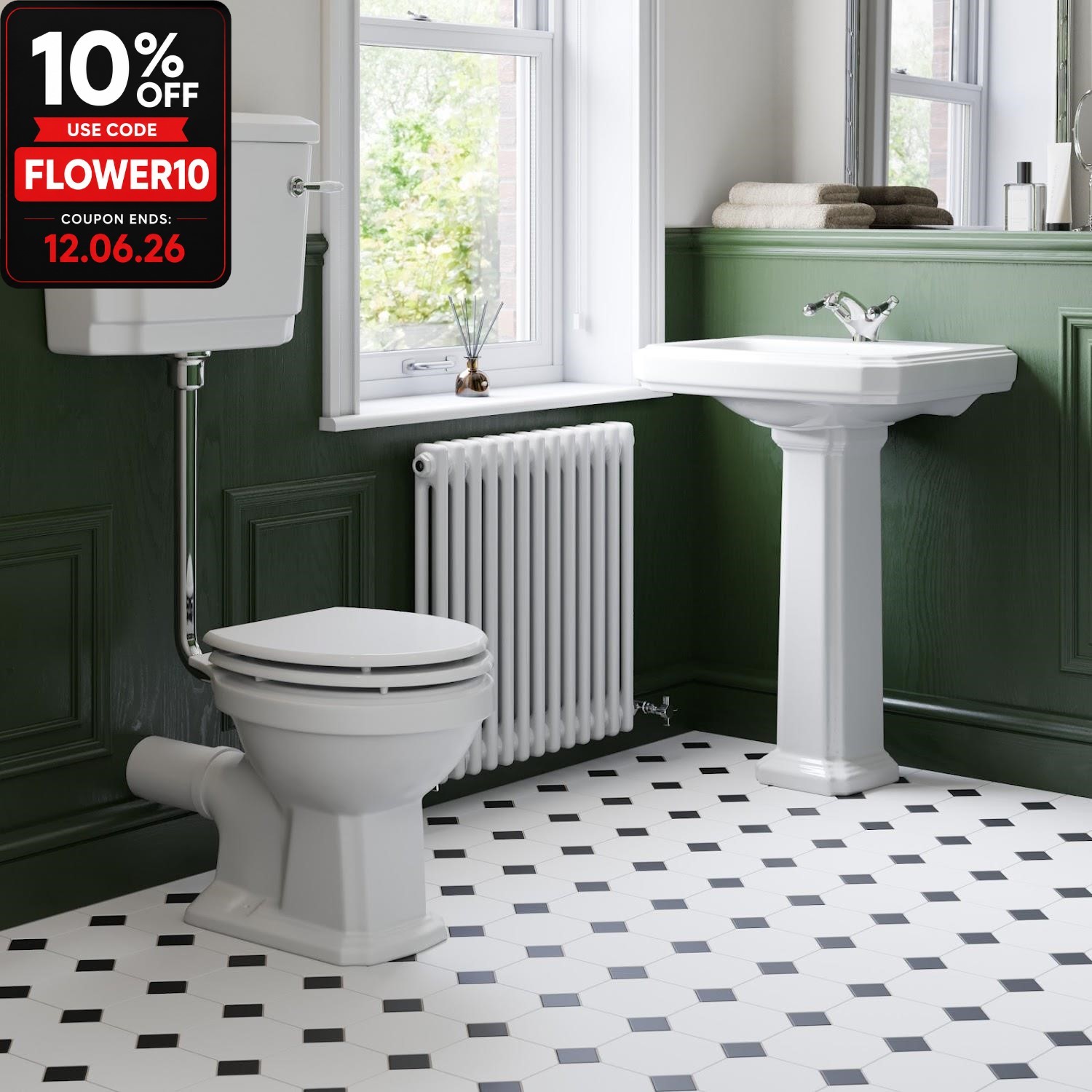 Bathroom Suite Toilet & Sink Basin with Pedestal Low Level Traditional