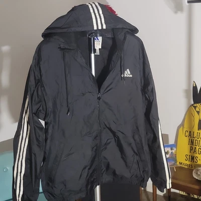 adidas Men’s Black/White 3-Stripes Full-Zip Windbreaker Jacket Size L - Image 1 of 4