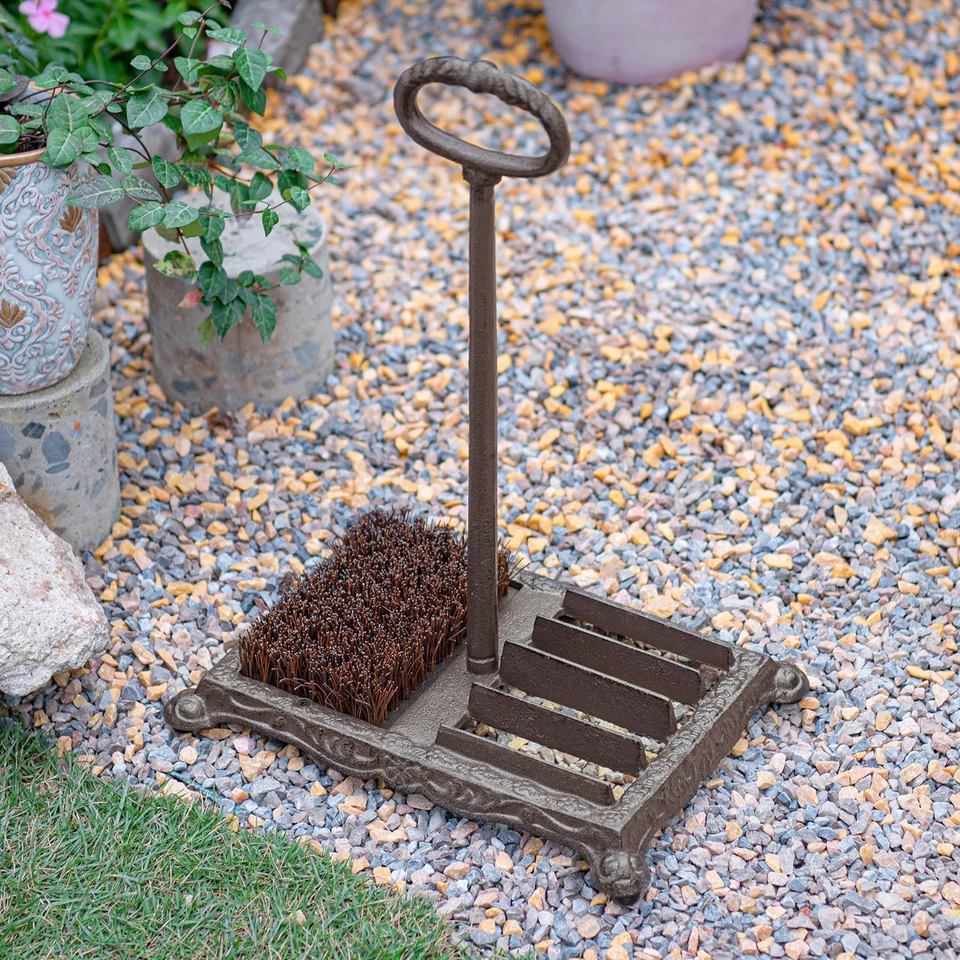 Sungmor Shoe Brush Scraper with Handle Cast Iron Outdoor Garden Boot Mud Cleaner