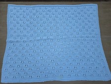 Baby Blanket Blue Hand Knit Crochet
