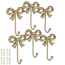 2 PCS Gold Bow Wall Mount Coat Hat Jacket Hooks Room Decorations Rack