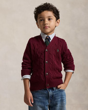 NWOT Polo Ralph Lauren boys Cable-Knit Cotton V-Neck Cardigan red holiday size 7