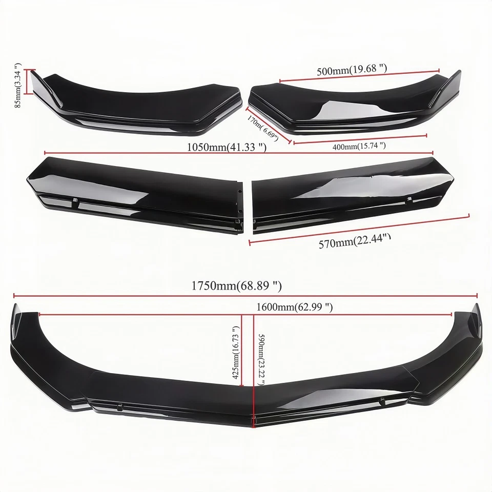 Para-choque dianteiro preto brilhante queixo lábio spoiler divisor para Ford Flex 1986-2023 - Imagem 4 de 4