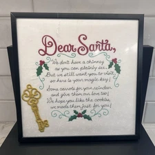 11 in. x 11 in. Framed Embroidered Xmas "Dear Santa” Letter About No Fireplace