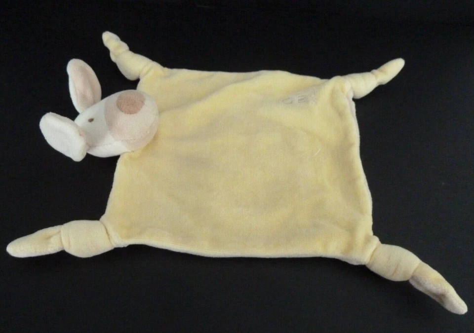 49. DOUDOU PLAT OBAIBI OKAIDI CHIEN jaune blanc beige OB poche rose EXC. ETAT - Photo 3/3