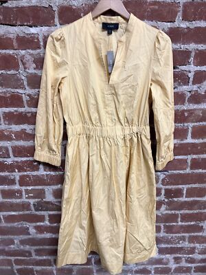 Cinched Waist Cotton Poplin XS Midi Dress Yellow Womens NWT