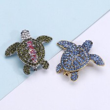 Broche de tortuga de cristal de lujo de 2 piezas prendedor informal con estrás de metal para ropa de animales