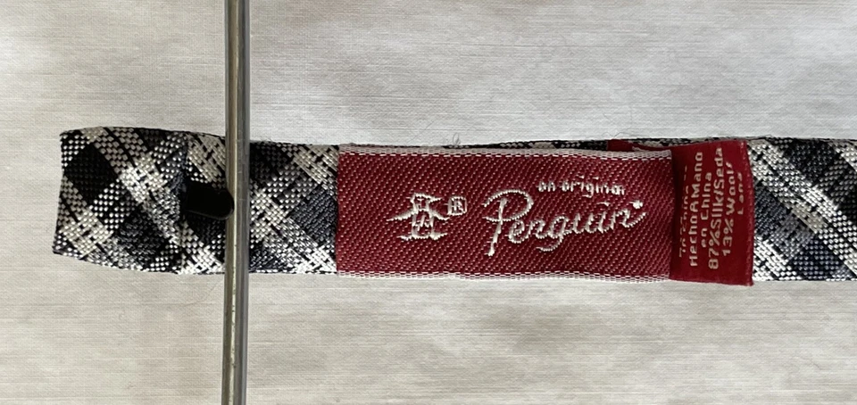 An Original PENGUIN, Black Tartan Plaid Adult Bow Tie Silk Wool, Adjustable NWOT - Image 4 of 4