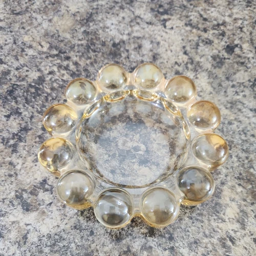Vintage Anchor Hocking Boopie Bubble Yellow Glass Ashtray Trinket Dish MCM Amber