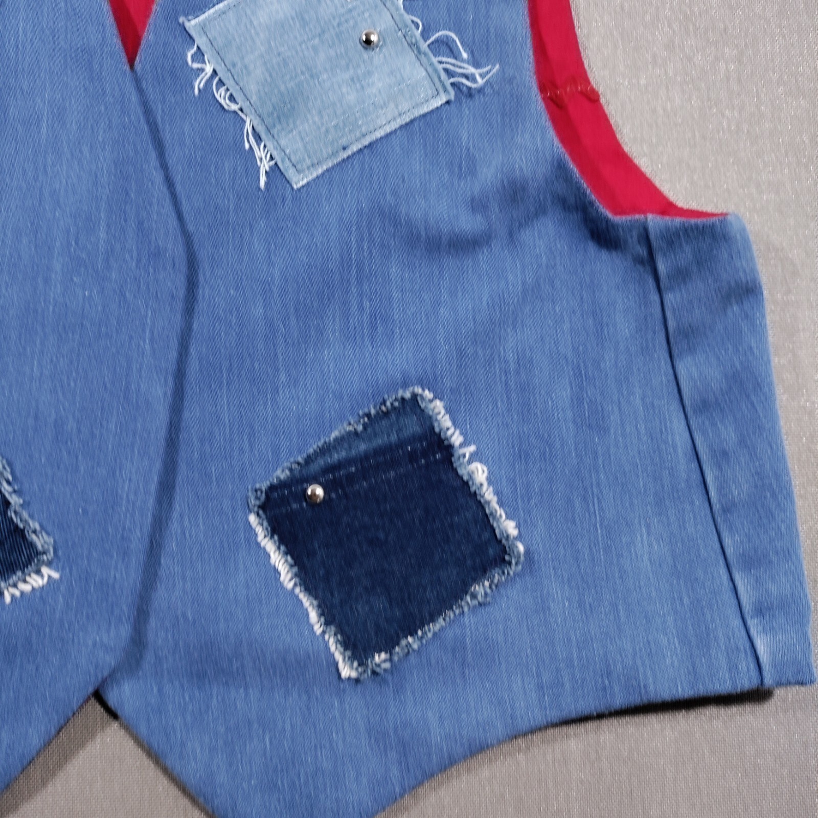 Vtg Handmade Grannycore Denim Patchwork Vest Larg… - image 6