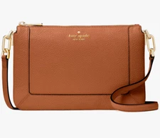Kate Spade Lena 2 Compartment Crossbody Bag Brown Leather Purse KH430 NWT $329