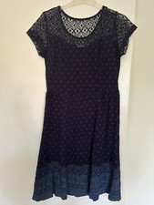 Fat Face Dress Navy Blue Pattern Lace Shoulder Short Sleeves Size 10
