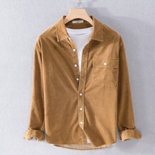 New Fashion Men's Corduroy Casual Shirt Button Down Shirt Long Sleeve Retro Tops