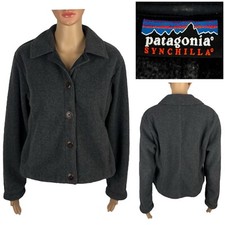 Patagonia Womens Medium Jacket Synchilla Gray Button Fleece Made In USA Vintage