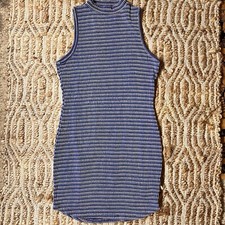 Charlotte Russe Women's M Blue Ribbed Stretch Mini Dress High Neck Bodycon