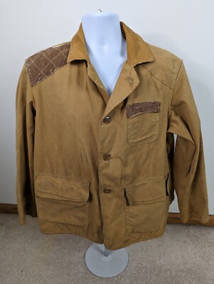 Vintage Canvas Sportsman Red Head Blue Bill Jacket Hunting Coat Tan Brown Large