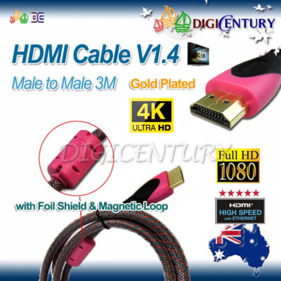 4K HDMI Cable V1.4 Full HD 3D HighSpeed Ethernet Foil Shield & Magnetic Loop 3m