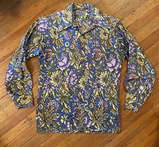Vintage Heavy 70s Disco Button Shirt Mens M Groovy Floral Wingtip Collar