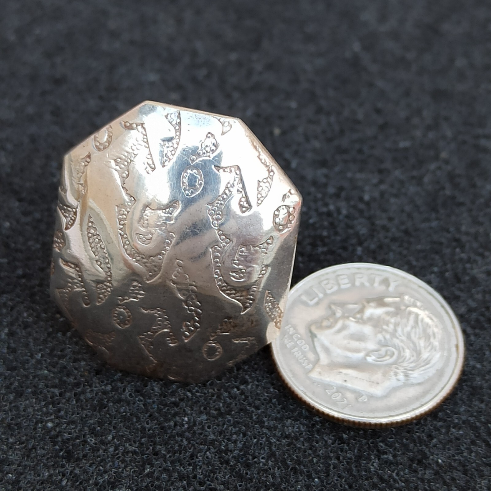 925 Silver Ring Statement VTG Artisan Engraved Ge… - image 10