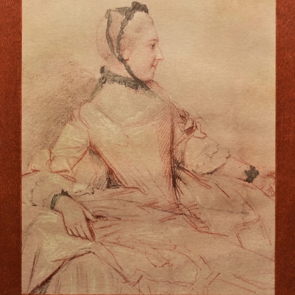 Impressão litográfica retrato feminino perfil original vintage Jean Etienne Liotard - Imagem 4 de 4