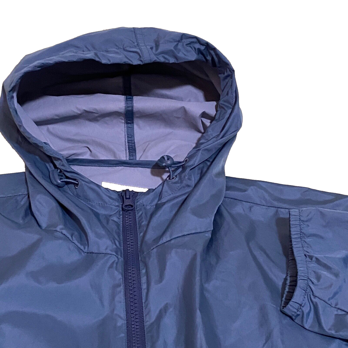 Vtg Windbreaker Jacket Large Outdoor Hood ZipUp Blue Bungee