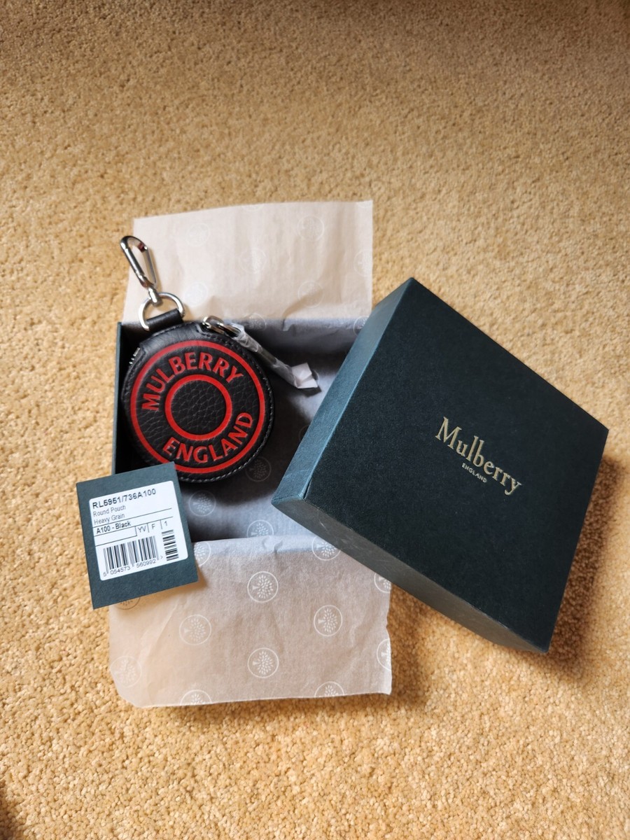 AUTHENTIC GENUINE MULBERRY HEAVY GRAIN ROUND BLACK RED LEATHER BAG