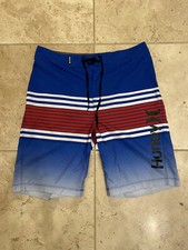 Hurley Swim Trunks Board Shorts Striped Blue Mens Size 30 EUC   