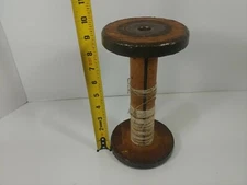 Vintage Antique Large Wood & Metal Industrial Bobbin Spindle Spool Textile 9.5" 