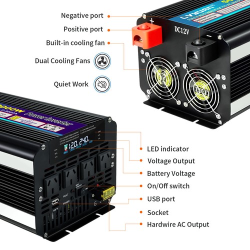 5000W 10000W Power Inverter DC 12v to AC 240v Car Converter Remote Control USB - Picture 6 of 10