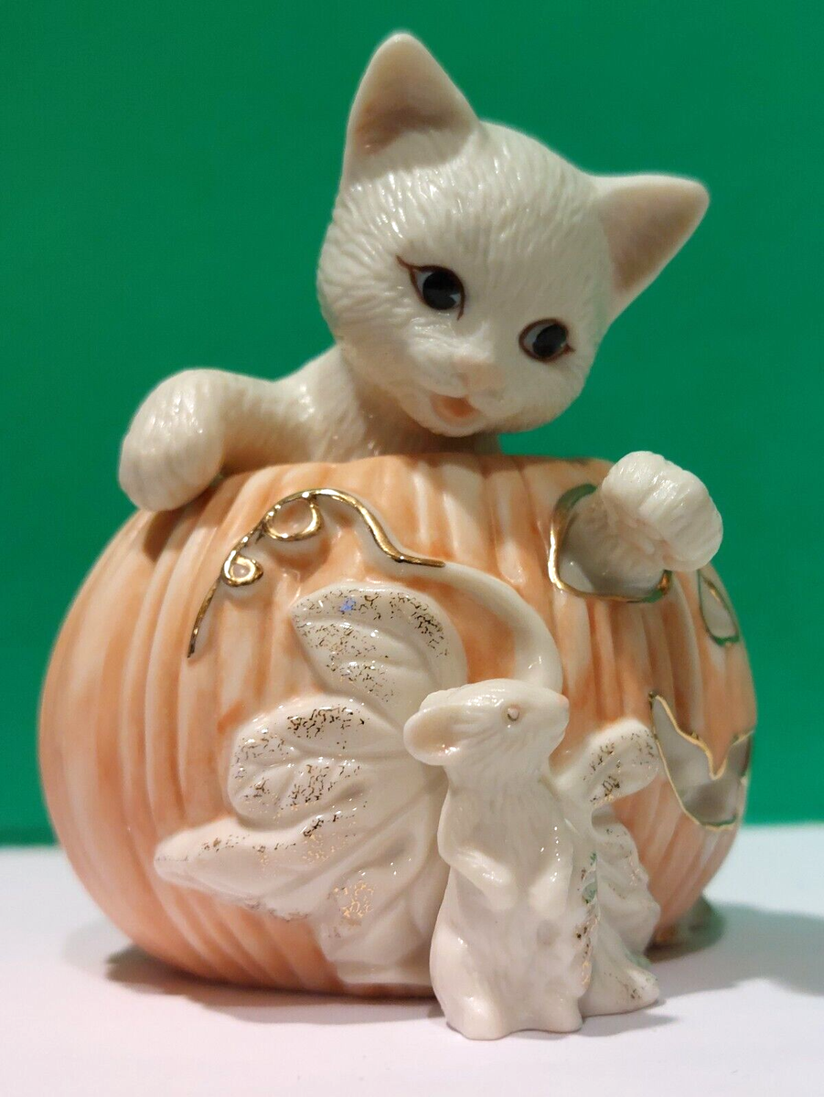 LENOX HALLOWEEN CAT Pumpkin Mouse Kitten sculpture -- -- New in