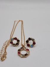 Beautiful Jewelry Set Necklace 16" Pierced Earrings .5" Goldtone Multicolored...