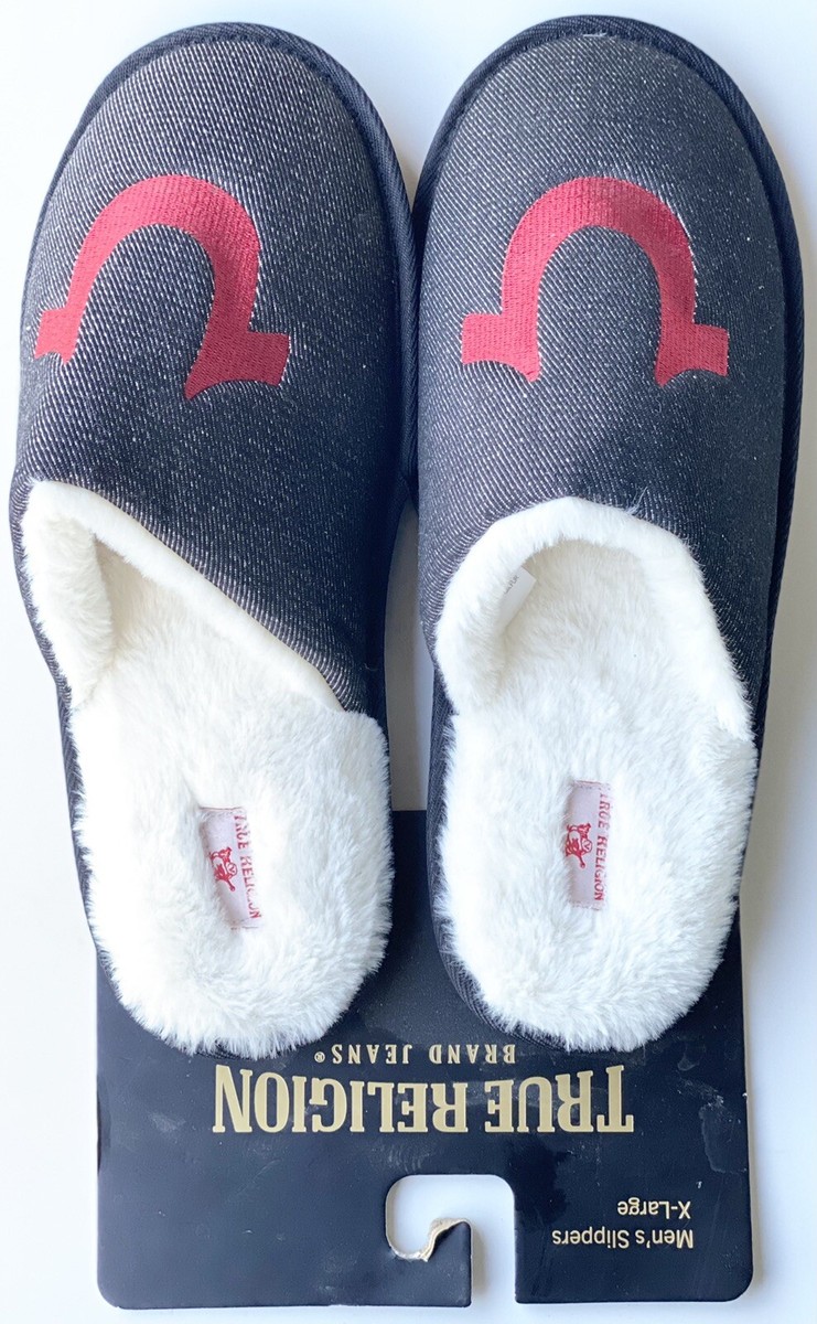 True Religion Faux Fur Lined Slippers Black Denim Men display picture 2