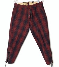 Vtg Woolrich Red Buffalo Plaid Wool Hunting Pants ACTUAL WAIST 34 lace Up Ankles