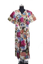 Women Hippie Cotton Summer Sleepwear Fruit Printed White Long Maxi Caftan Dress