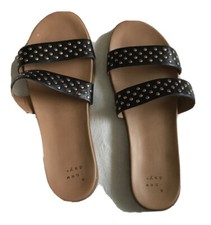 A New Day Black Studded Flat Slide Sandals Slip On Shoe Women  s Size 7