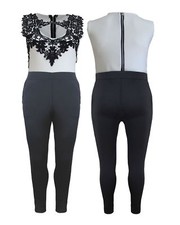 New Ladies Womens Lace Keyhole Monochrome Pocket Stretch Playsuit Jumptsuit 8-14