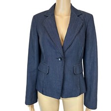 Nine West Women Blazer Size 6 Spark Black Lined Collared A Buttons Slit Cotton