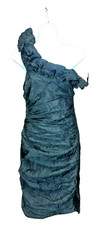 ALL SAINTS UK 8 Grey Metallic ONE SHOULDER RUFFLE DRESS ZIP SIDE RRP £248 Party