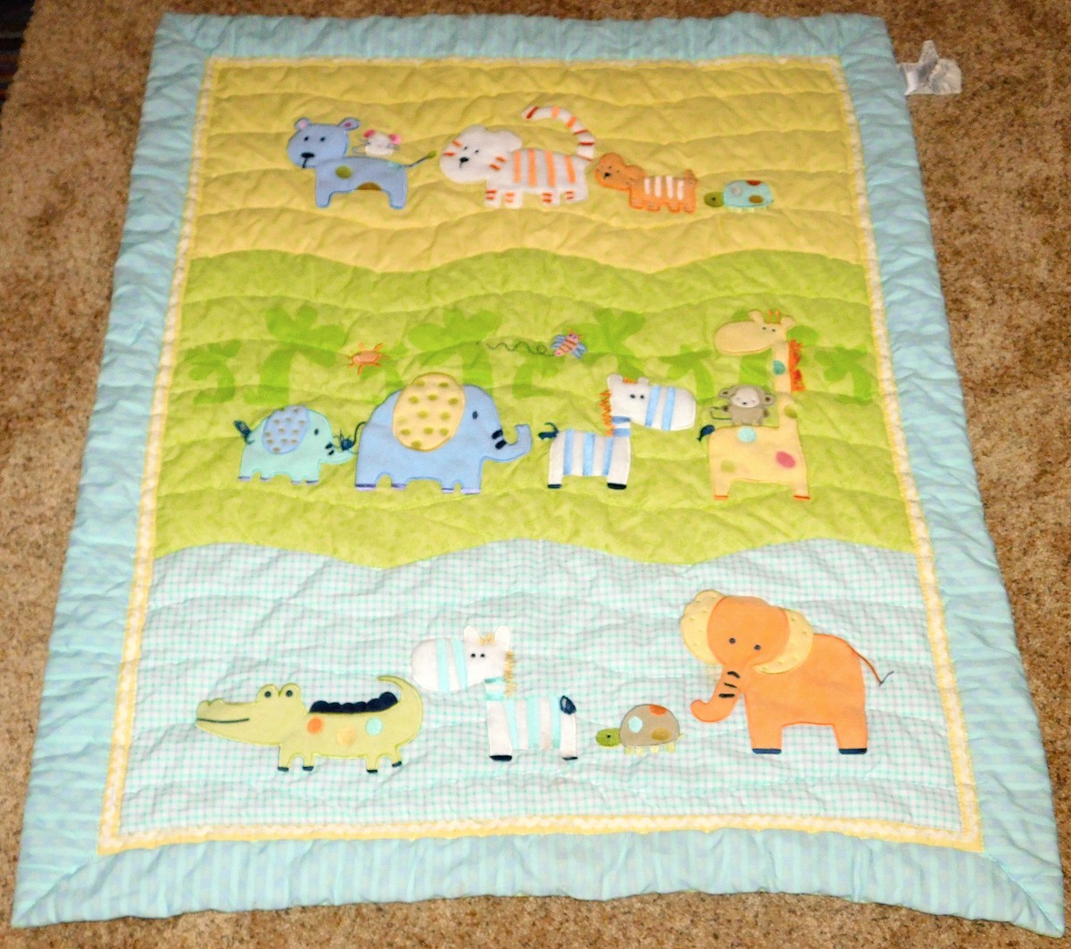 Carter's Just One Year Baby Blanket Giraffe Zebra Monkey Alligator Green  42