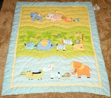 Carter's Just One Year Baby Blanket Giraffe Zebra Monkey Alligator Green 42" X