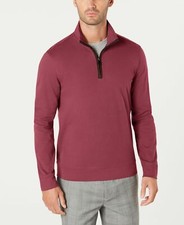  140 Tasso Elba Men Red Long-Sleeve Quarter-Zip Sweater Cotton Sweatshirt Size S