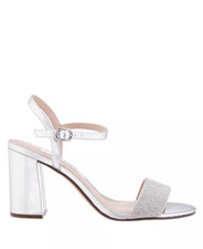 Nina Haven Crystal Embellished Silver Block Heel