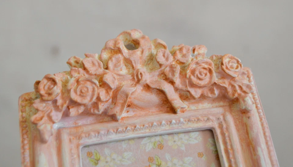 Shabby Chic Pair Photo Frames, Hand Painted Vintage Peach with Pink Sparkle Dust - Image 4 of 4