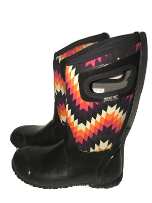 BOGS Girl s Snow Rain Boots US 2 North Hampton Native Black Pink Zig Zag