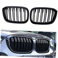 2 pcs Black Double Slats Gloss Black Grilles Double Line Glossy Black